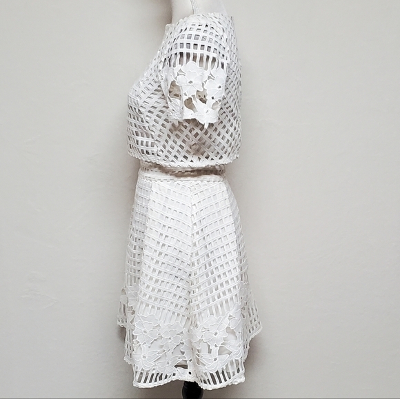 Minuet White Eyelet Lace Short Sleeve Crop Top High Rise Skater Skirt Set Small - Picture 7 of 14